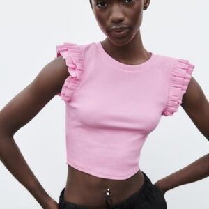 Zara Pink Ruffle Sleeve Cropped Tank Top women’s M